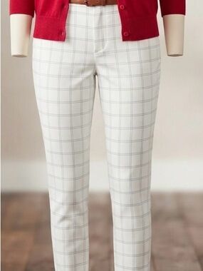 Old Navy White Windowpane Grid Ankle Pants High Rise Pixie Skinny Sz 12